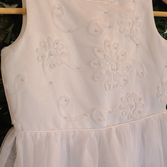 NWT Keepsake White Beaded Floral Tulle Formal Dress Easter/Communion/Flower Girl - Picture 3 of 5